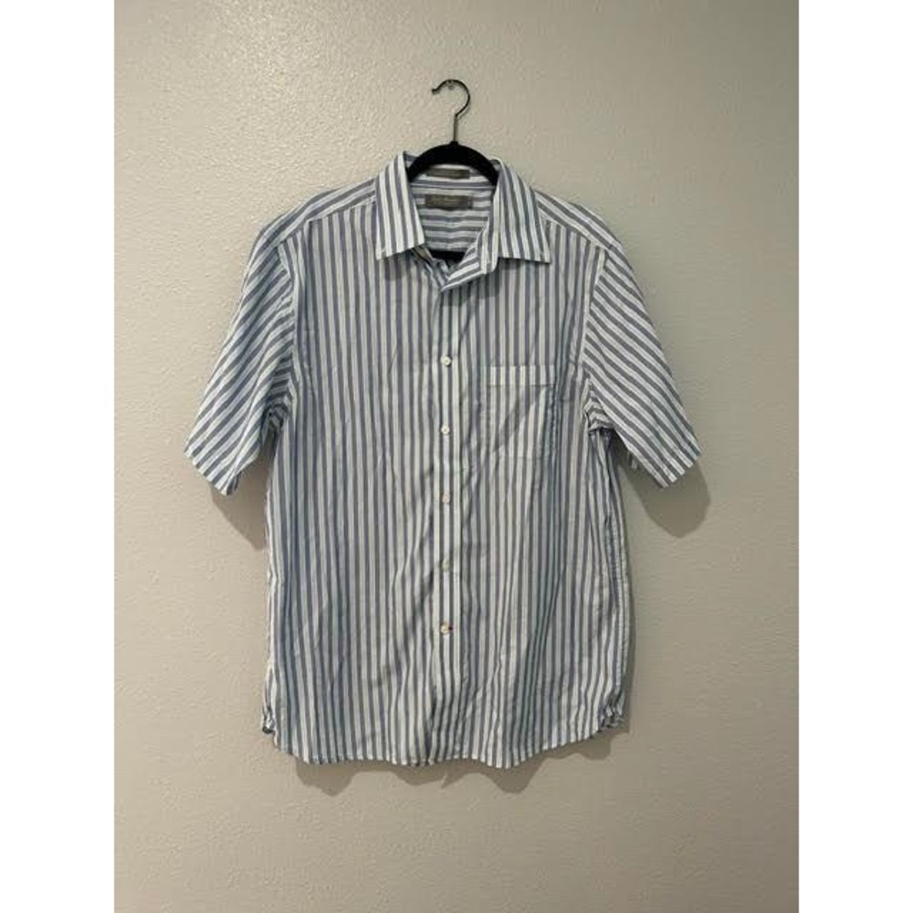 Daniel Cremieux Signature Collection Mens Large Blue Striped Cotton Shirt SS